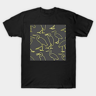 Blue Heron Walking Gold Line on Grey Repeat 5748 T-Shirt